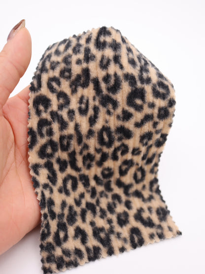 【25AW-167】プチヒョウ柄プリントランダムプリーツ加工起毛天竺ニット　/0.5ｙあたり=～1125円