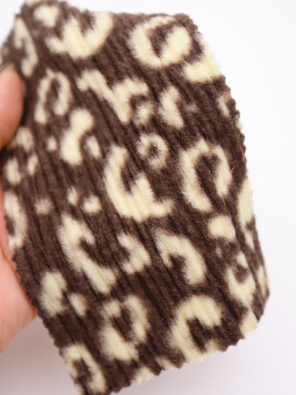 【25AW-162】ヒョウ柄プリントランダムプリーツ加工起毛天竺ニット　/0.5ｙあたり=～1125円