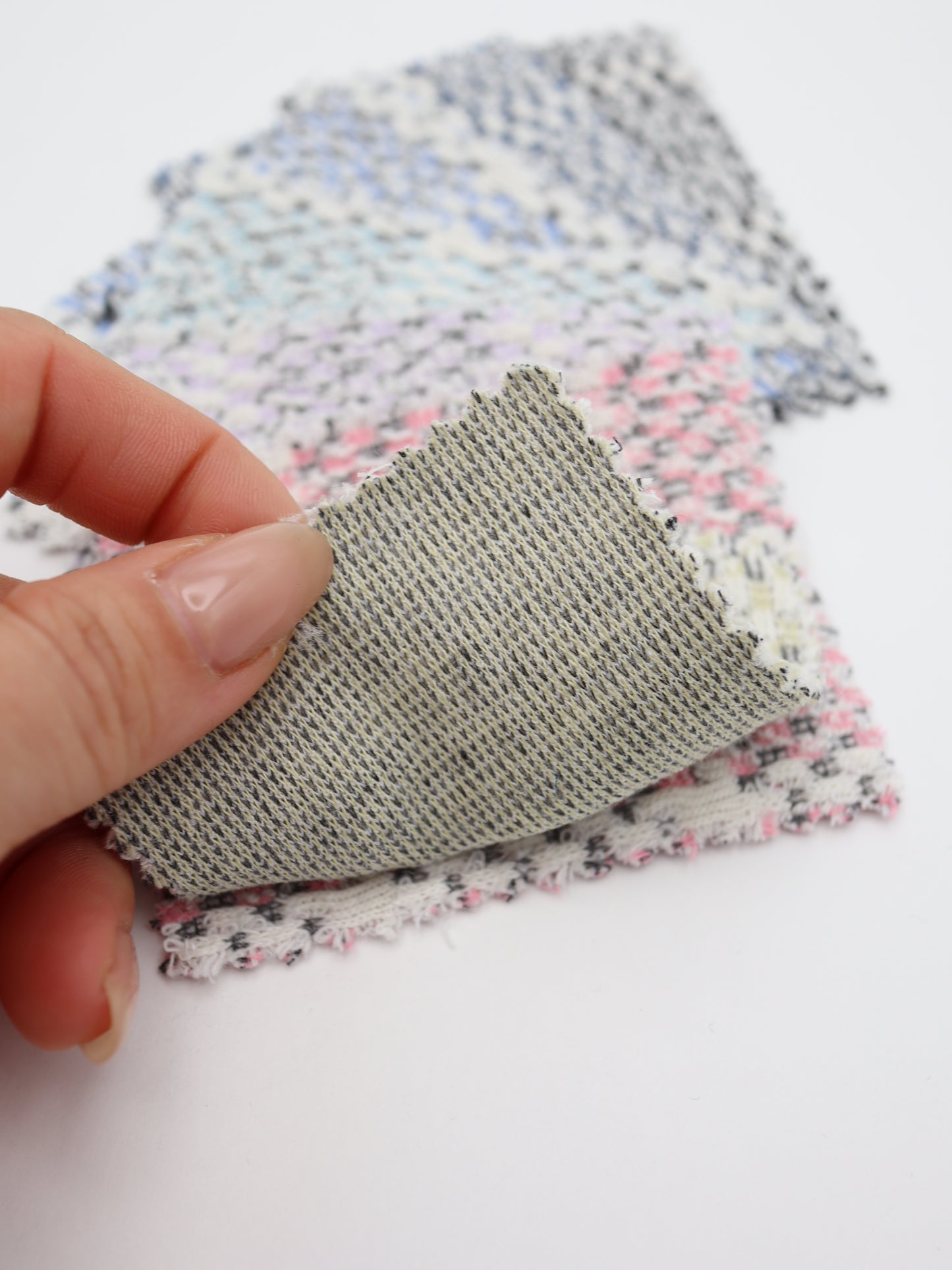 ツイード風チェック柄二重織りニット生地　ストレッチあり【26SS-072】