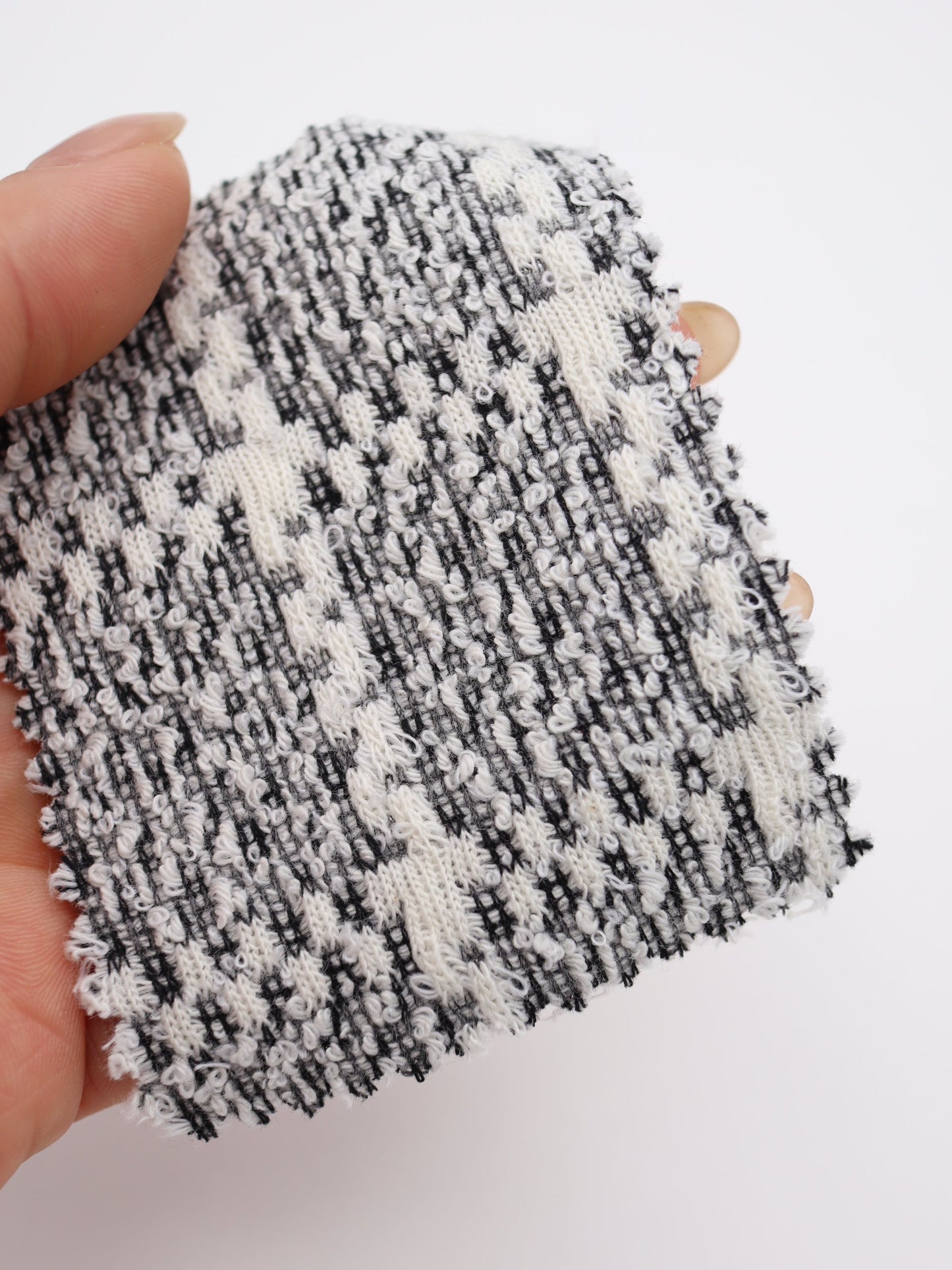 ツイード風チェック柄二重織りニット生地　ストレッチあり【26SS-072】