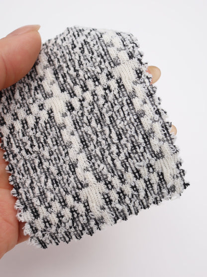 ツイード風チェック柄二重織りニット生地　ストレッチあり【26SS-072】