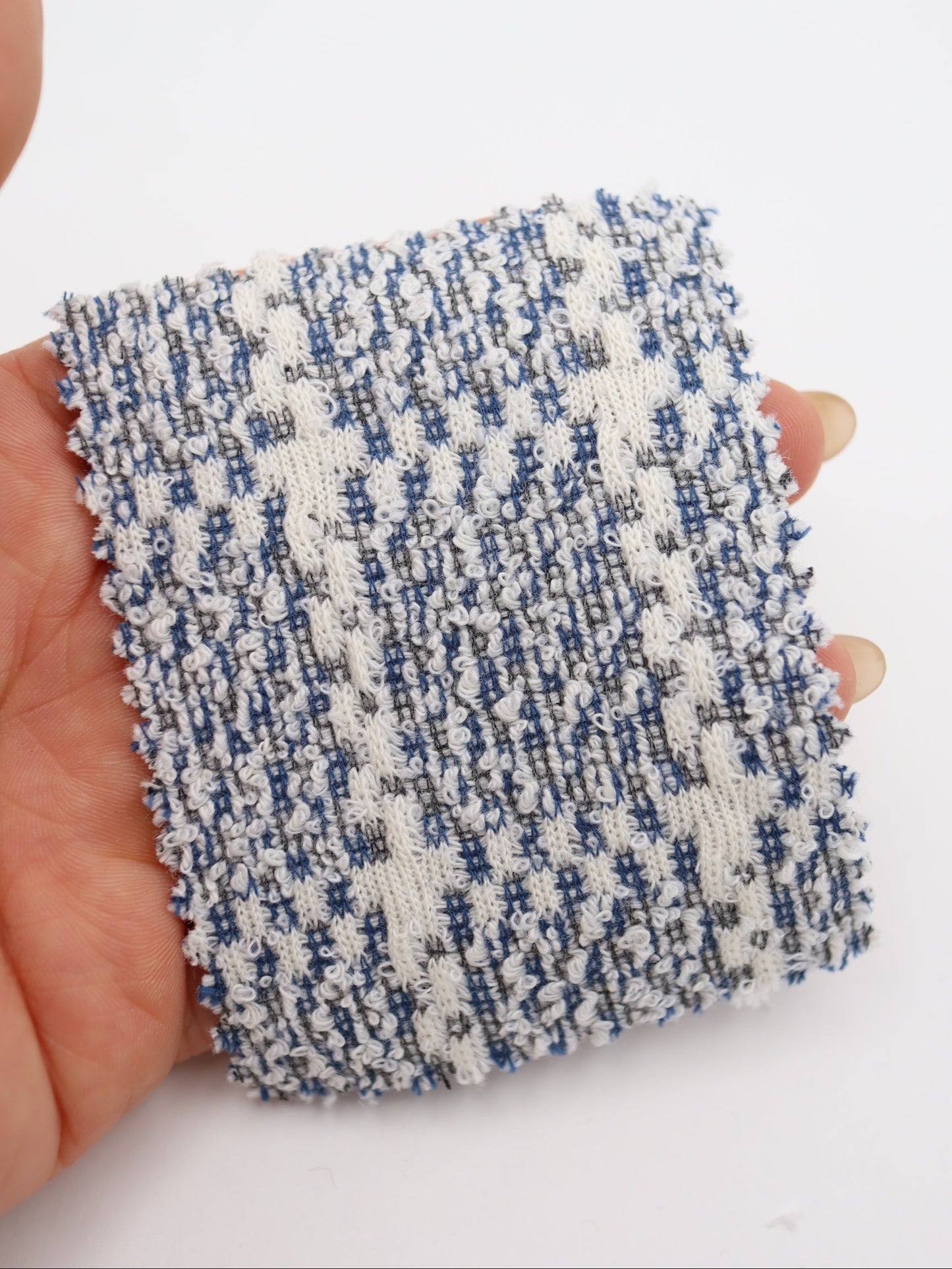 ツイード風チェック柄二重織りニット生地　ストレッチあり【26SS-072】