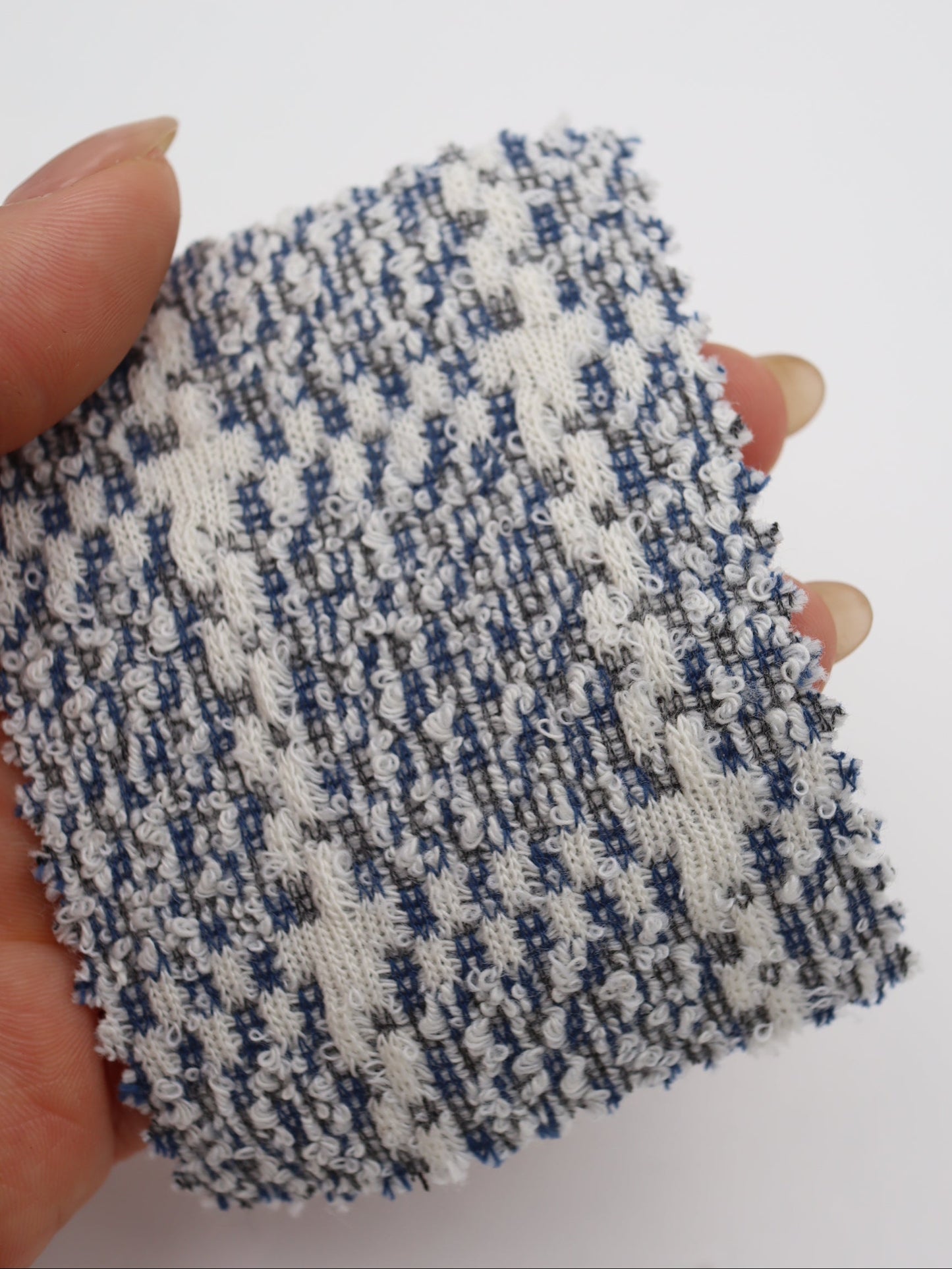 ツイード風チェック柄二重織りニット生地　ストレッチあり【26SS-072】