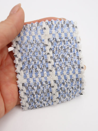 ツイード風チェック柄二重織りニット生地　ストレッチあり【26SS-072】