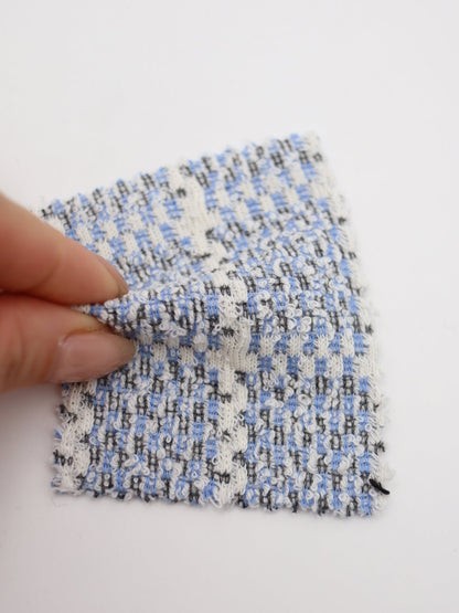 ツイード風チェック柄二重織りニット生地　ストレッチあり【26SS-072】