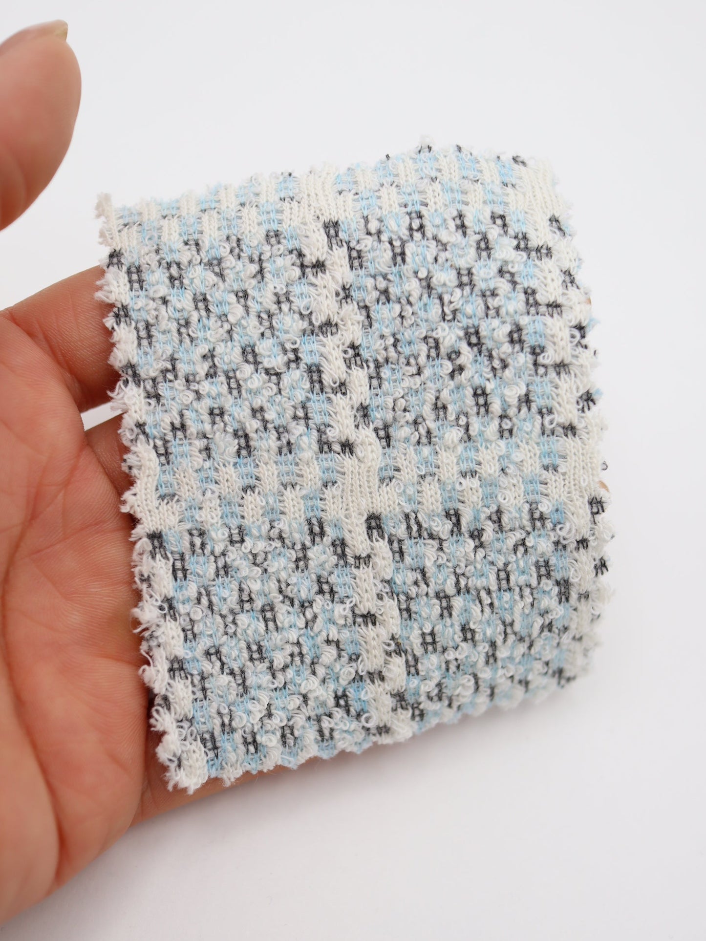 ツイード風チェック柄二重織りニット生地　ストレッチあり【26SS-072】