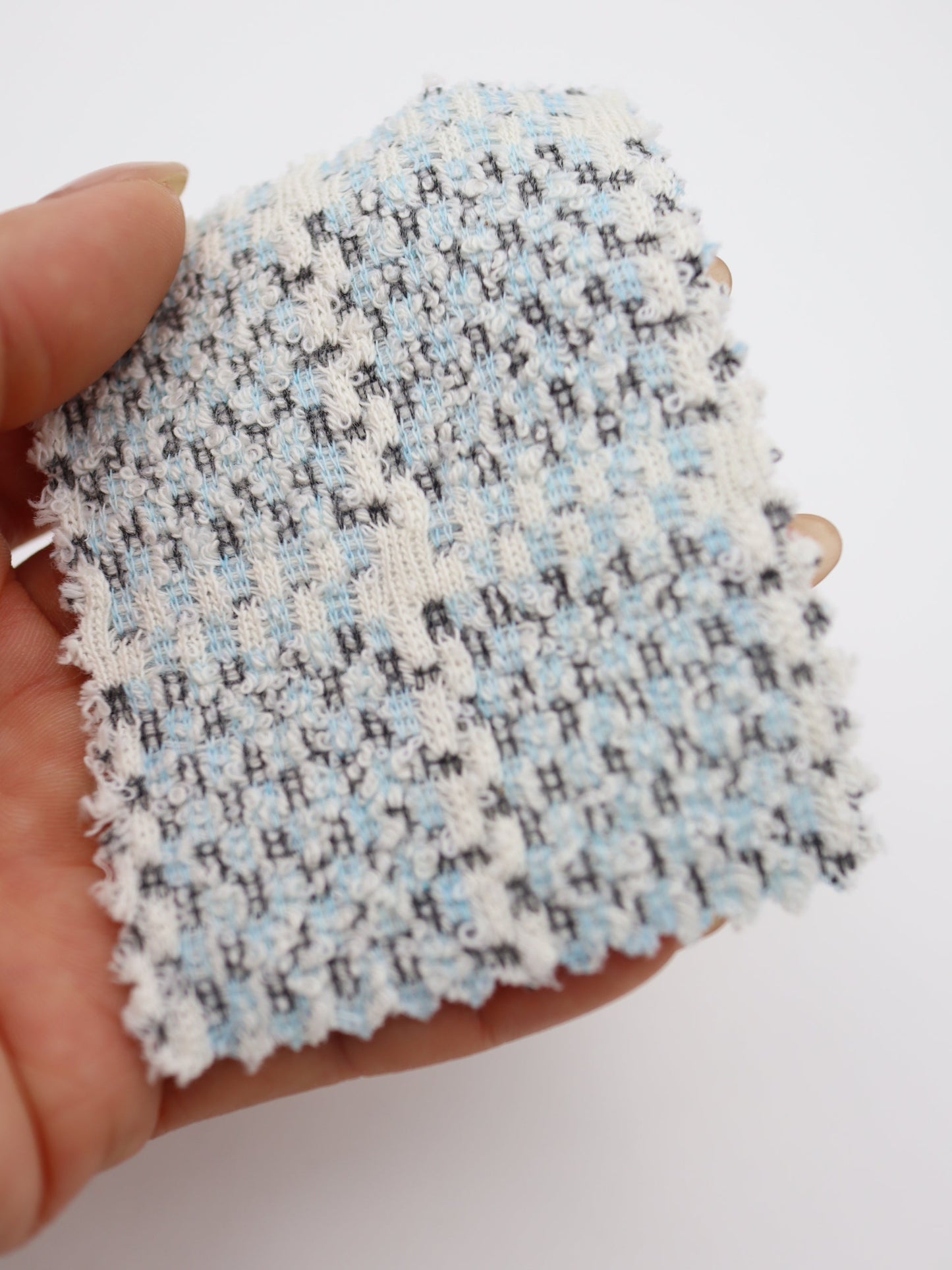 ツイード風チェック柄二重織りニット生地　ストレッチあり【26SS-072】