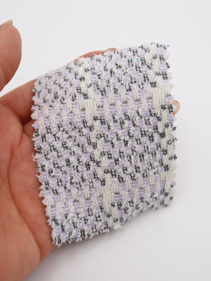 ツイード風チェック柄二重織りニット生地　ストレッチあり【26SS-072】