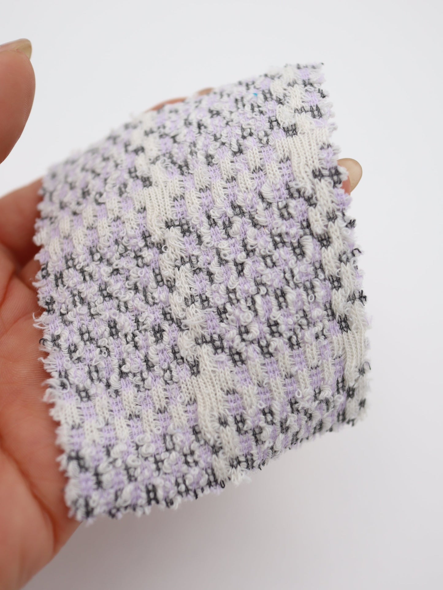 ツイード風チェック柄二重織りニット生地　ストレッチあり【26SS-072】