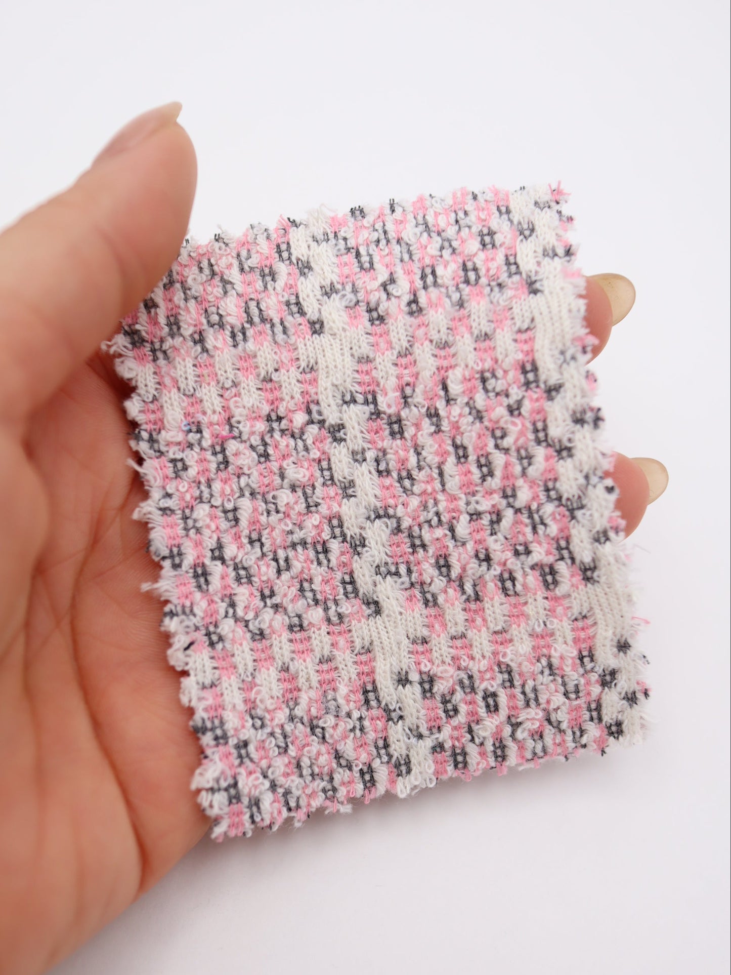 ツイード風チェック柄二重織りニット生地　ストレッチあり【26SS-072】