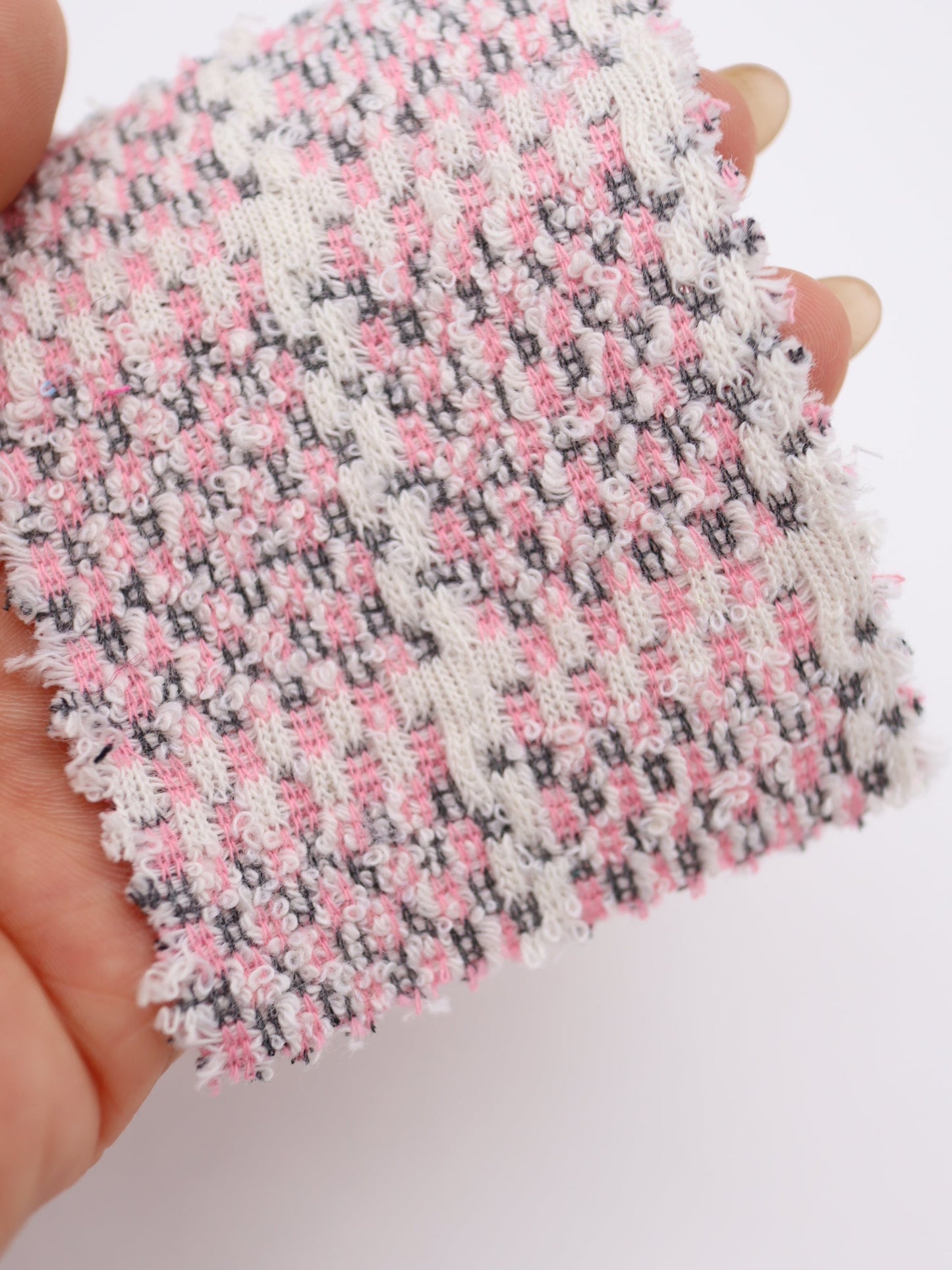 ツイード風チェック柄二重織りニット生地　ストレッチあり【26SS-072】