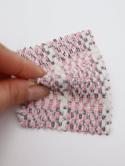 ツイード風チェック柄二重織りニット生地　ストレッチあり【26SS-072】