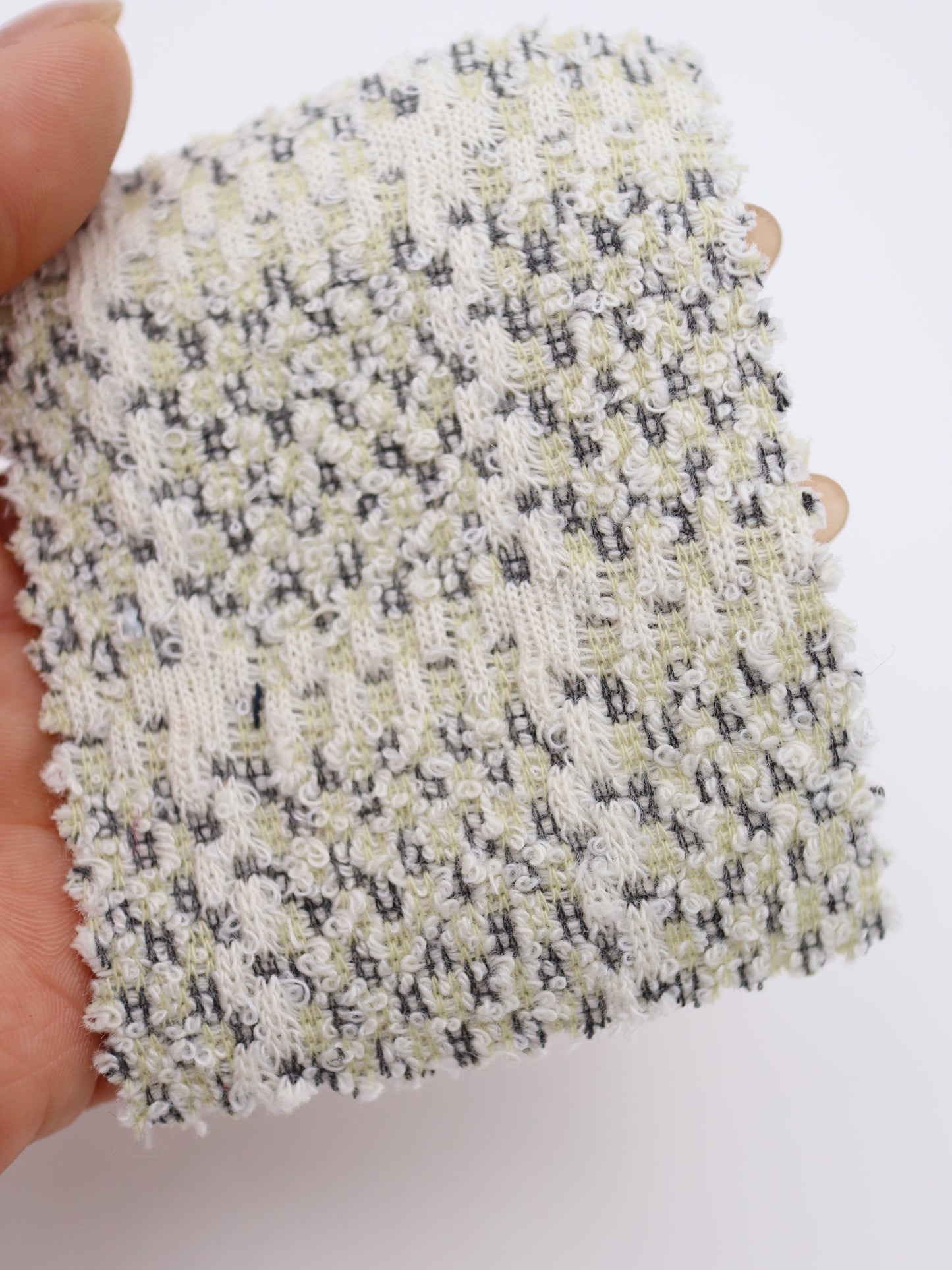 ツイード風チェック柄二重織りニット生地　ストレッチあり【26SS-072】