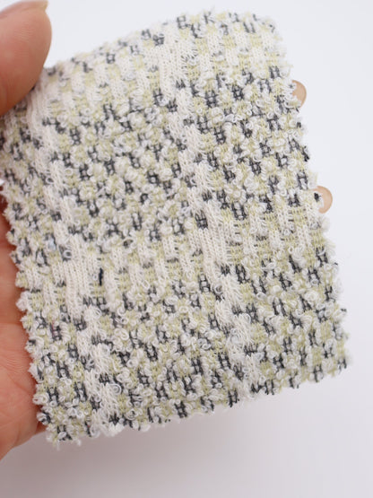 ツイード風チェック柄二重織りニット生地　ストレッチあり【26SS-072】