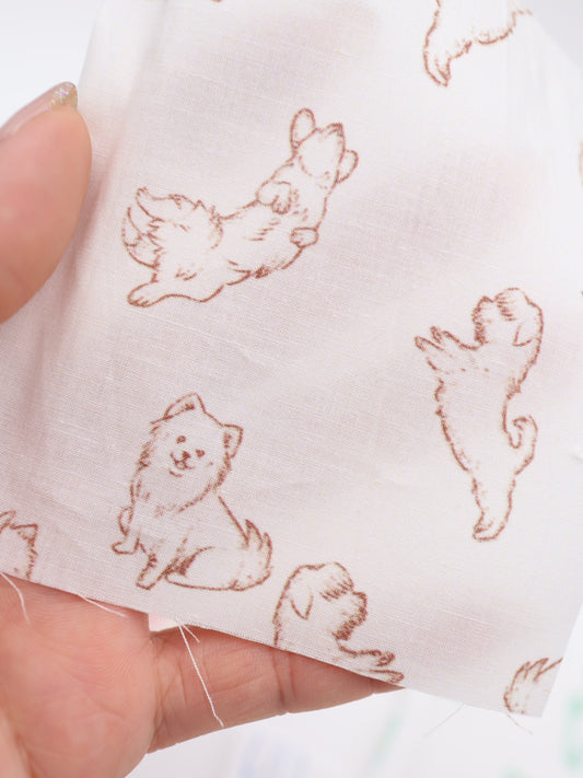 【25AW-047】ころころわんこプリント綿ローン　/0.5ｙあたり＝～810円