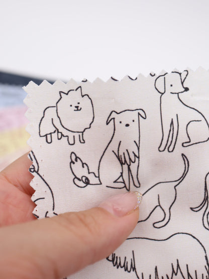 【25AW-048】線画わんちゃんプリント綿ローン　/0.5ｙあたり=～830円