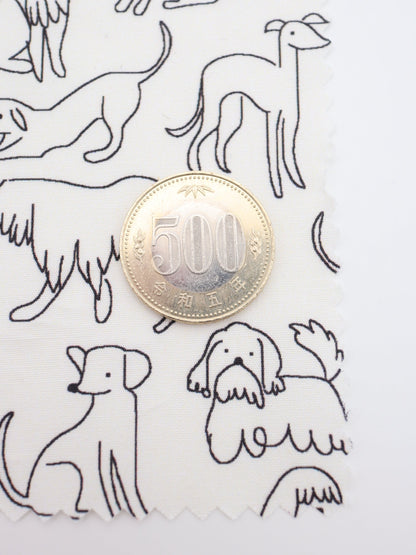 【25AW-048】線画わんちゃんプリント綿ローン　/0.5ｙあたり=～830円