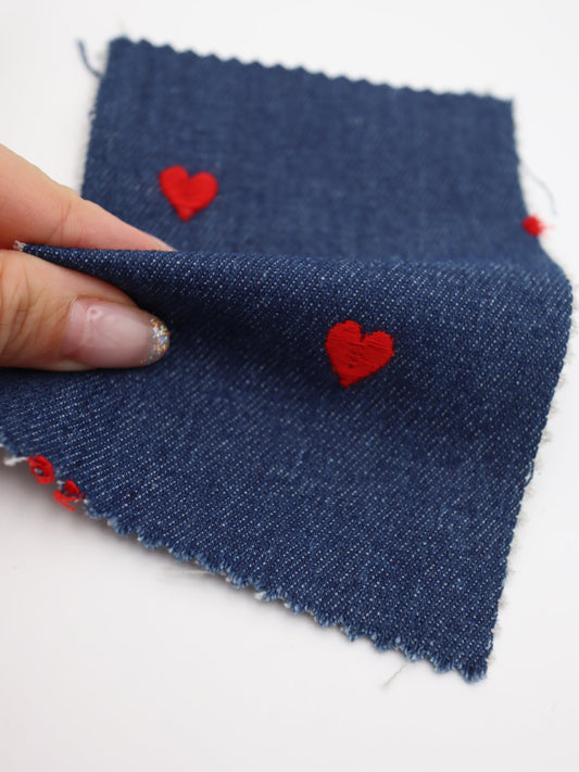 【25AW-007】ハート刺繍デニム　/0.5ｙあたり=～925円
