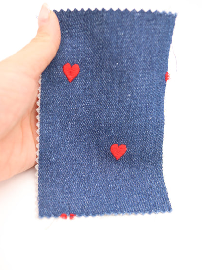【25AW-007】ハート刺繍デニム　/0.5ｙあたり=～925円