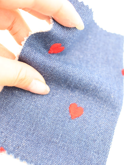 【25AW-007】ハート刺繍デニム　/0.5ｙあたり=～925円