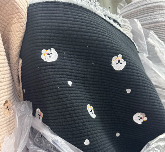 【26SS-002】ビションフリーゼ×ハート刺繍7㎜幅ステッチヌビ　/0.5ｙあたり=～1950円